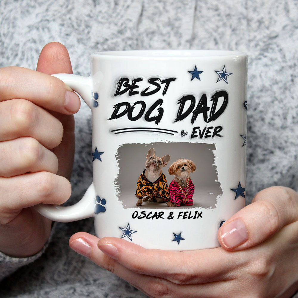 Custom Photo Christmas Birthday Gifts For Pet Dad, Pet Lovers • Best Dog Dad Line Photo - Personalized 3D Inflated Effect Mug