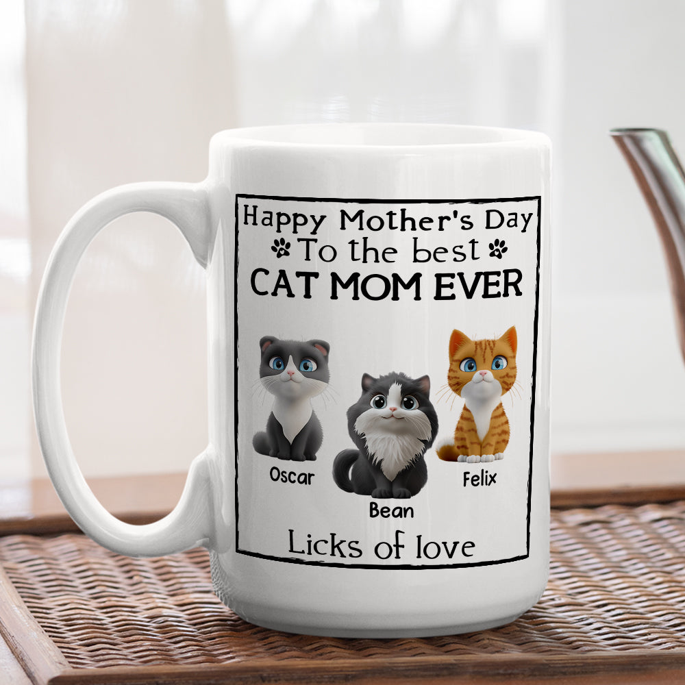 Custom Mother's Father's day Birthday Gifts For Cat Lovers • Licks Of Love Cat Ver - Personalized Coffee Mug
