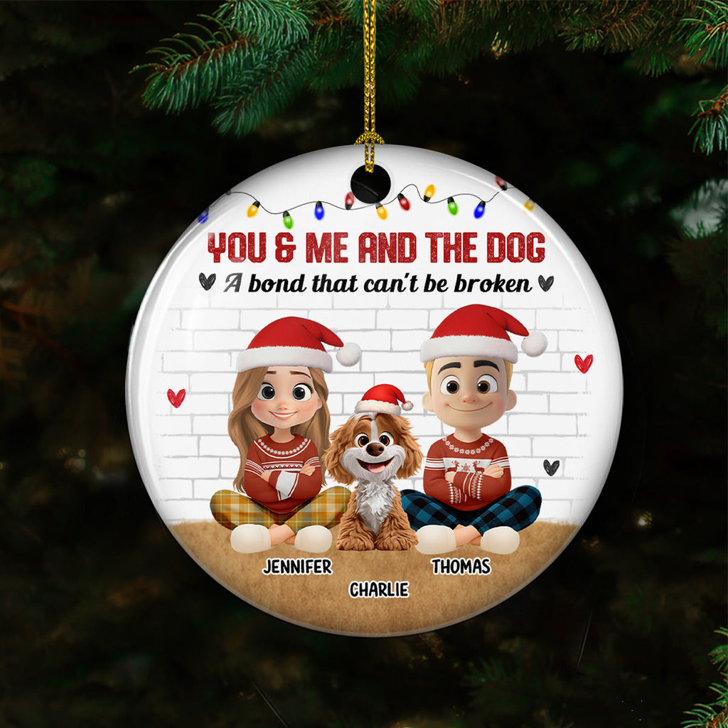 Custom Christmas Decor Home Birthday Gifts For Dog Lovers • You Me And The Dog Snow Ver - Personalized Ceramic Ornament