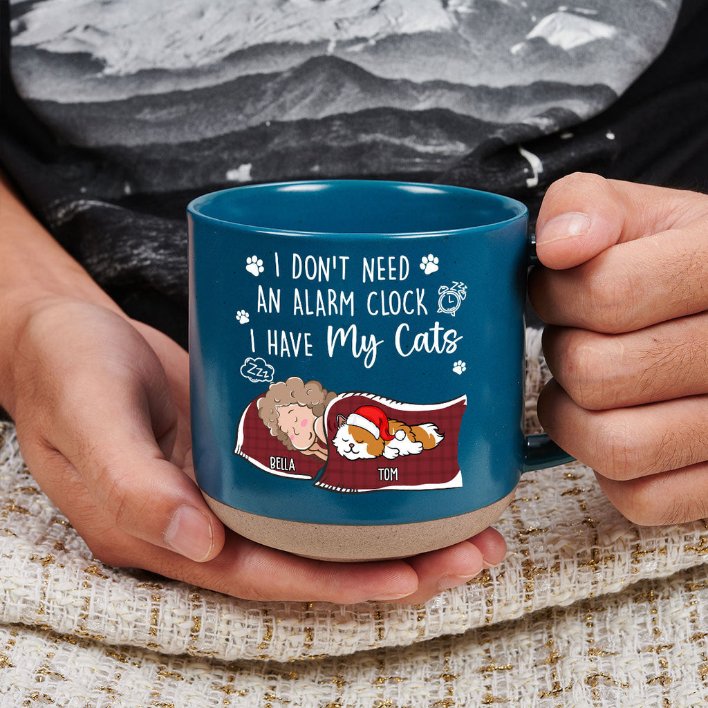 Custom Mother's day Birthday Gifts For Cat Mom, Cat Lovers • My Cat Alarm Clock - Personalized Pottery Mug