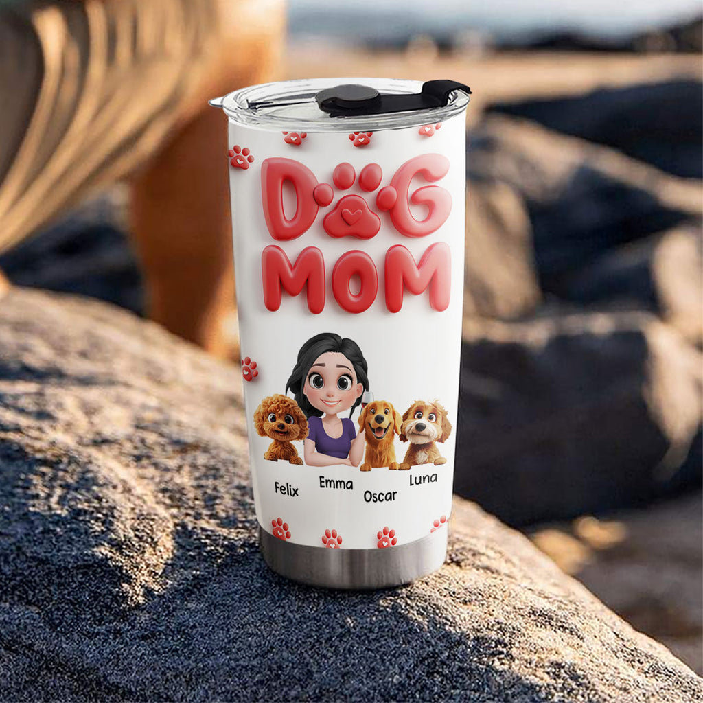 Custom Christmas Birthday Gifts For Dog Mom, Dog Lovers • Dog Mom Cartoon Style - Personalized Tumbler