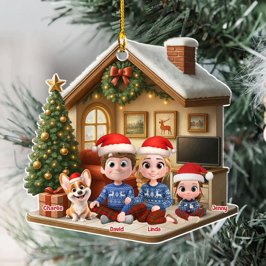 Custom Christmas Decor Home Birthday Gifts For Dog Lovers • Under A Happy Roof - Personalized 3D Effect Acrylic Ornament