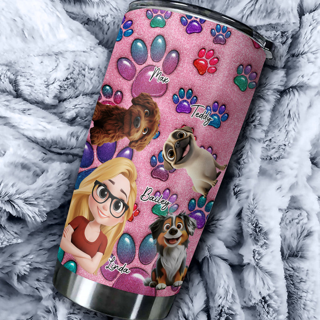 Custom Christmas Birthday Gifts For Dog Mom, Dog Lovers • Glittery Paw Mom - Personalized 3D Inflated Effect Tumbler