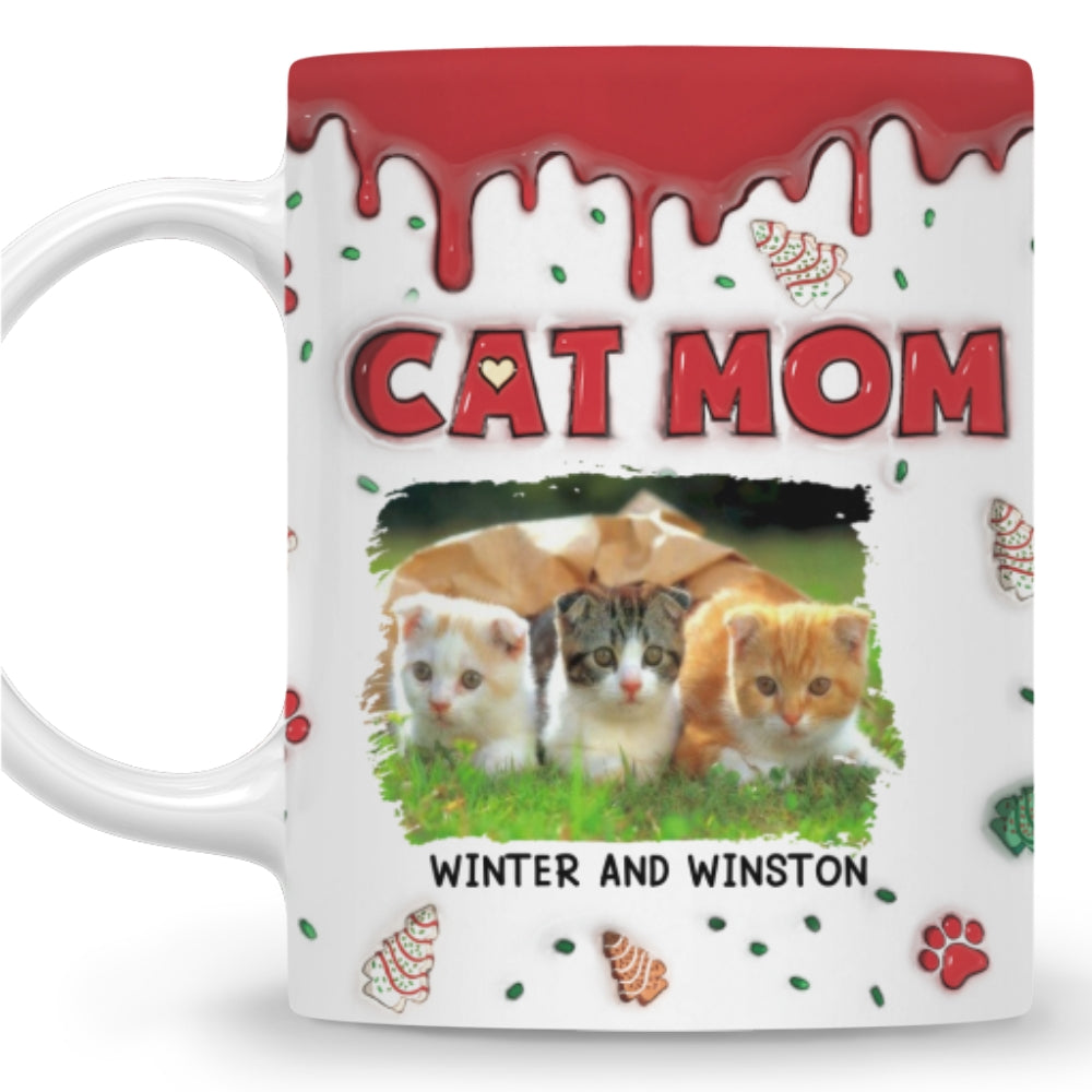 Custom Photo Mother's day Birthday Gifts For Cat Mom, Cat Lovers • Cat Mom Christmas Cake Photo - Personalized 3D Inflated Effect Mug