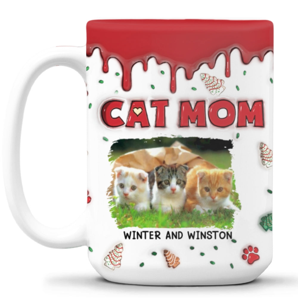 Custom Photo Mother's day Birthday Gifts For Cat Mom, Cat Lovers • Cat Mom Christmas Cake Photo - Personalized 3D Inflated Effect Mug