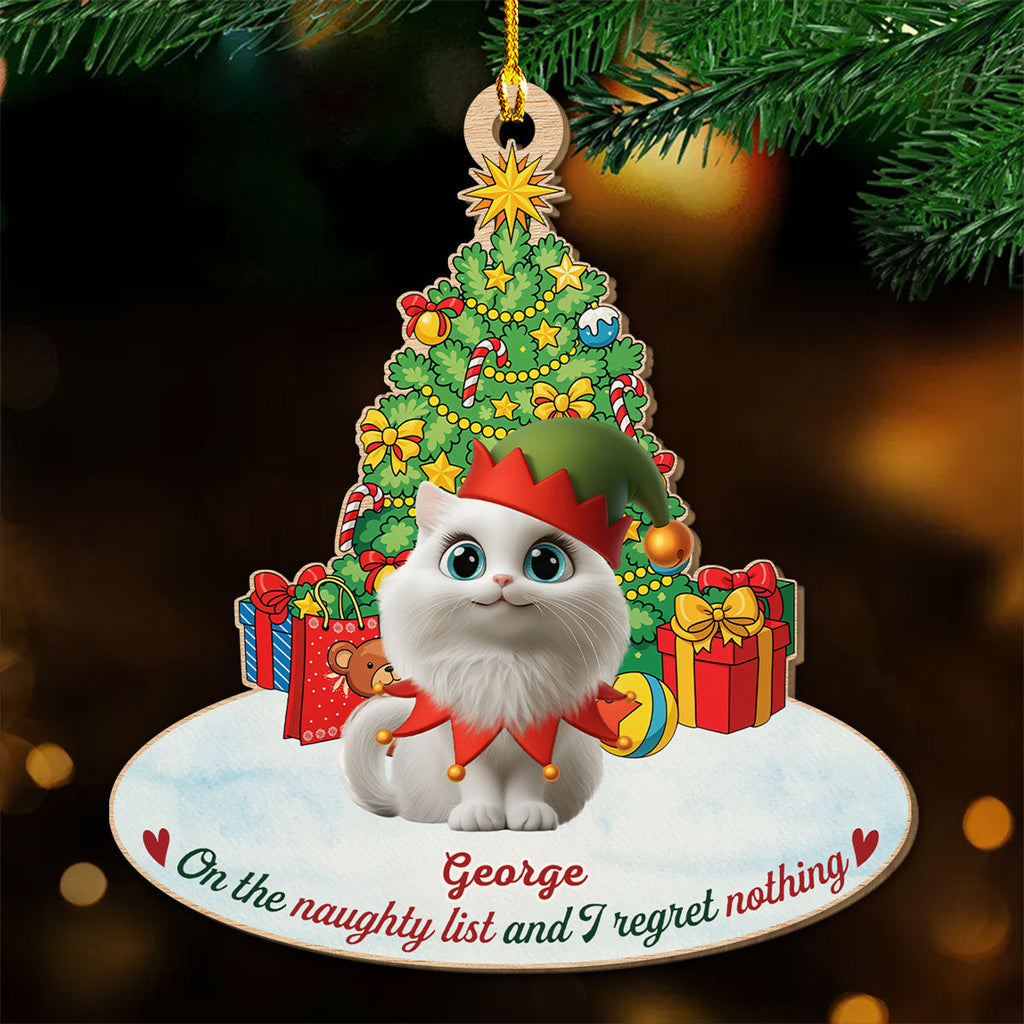 Custom Christmas Decor Home Birthday Gifts For Cat Lovers • On The Naughty List Cat Cartoonize - Personalized Wood Ornament