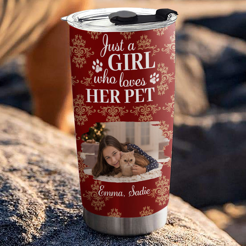 Custom Photo Christmas Birthday Gifts For Pet Mom, Pet Lovers • Toile Pet Cartoon Christmas Photo - Personalized Tumbler