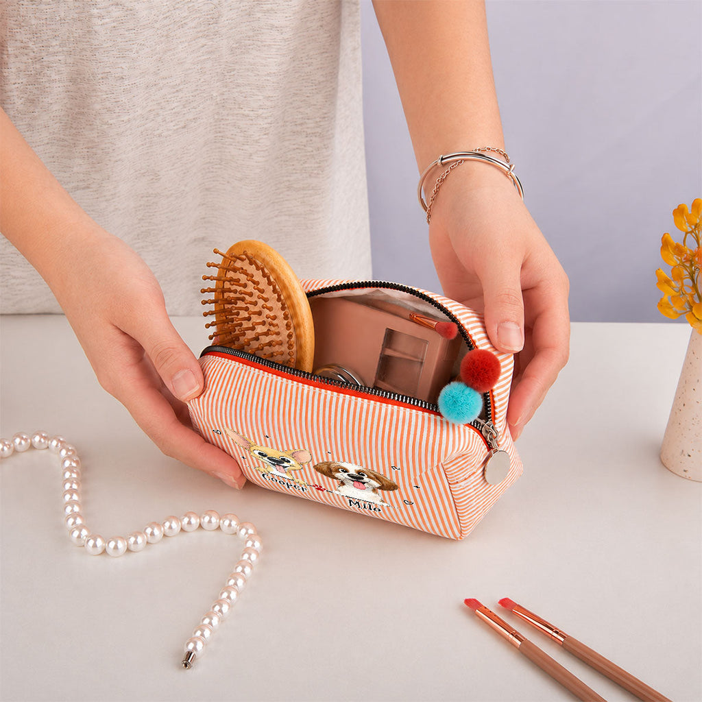 Dog Lover Gift - Personalized Seersucker Print Makeup Bag
