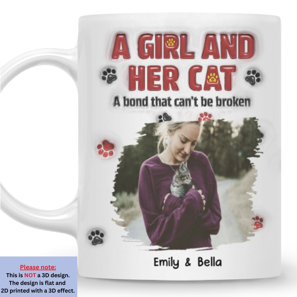 Custom Photo Christmas Birthday Gifts For Cat Mom, Cat Lovers • A Girl And Her Cat Version 2 Photo - Personalized 3D Inflated Effect Mug