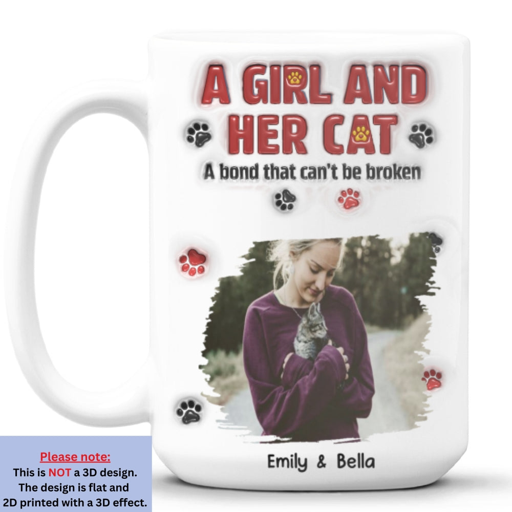 Custom Photo Christmas Birthday Gifts For Cat Mom, Cat Lovers • A Girl And Her Cat Version 2 Photo - Personalized 3D Inflated Effect Mug