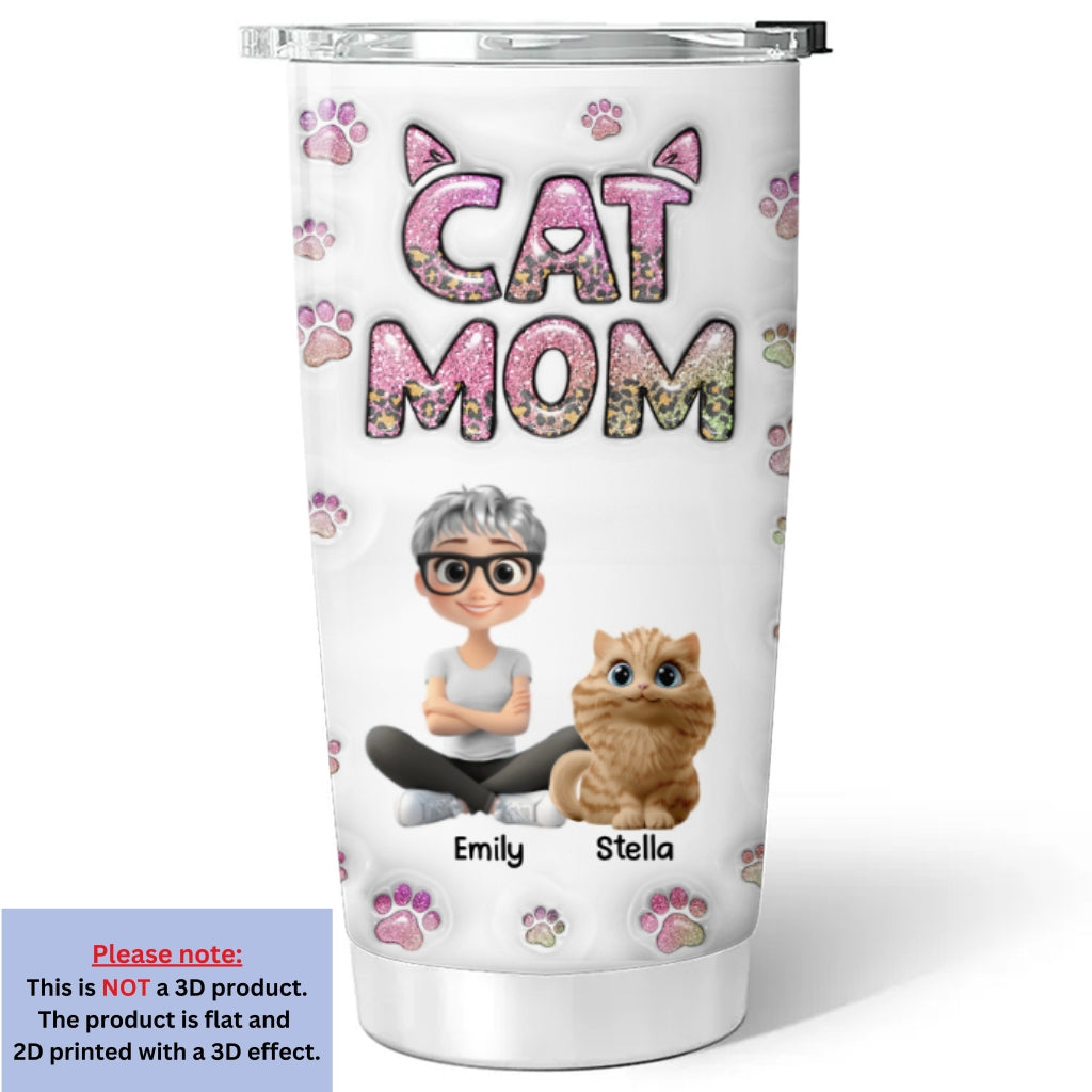Custom Christmas Birthday Gifts For Cat Mom, Cat Lovers • Cat Mom Lovely Chibi - Personalized 3D Inflated Effect Tumbler