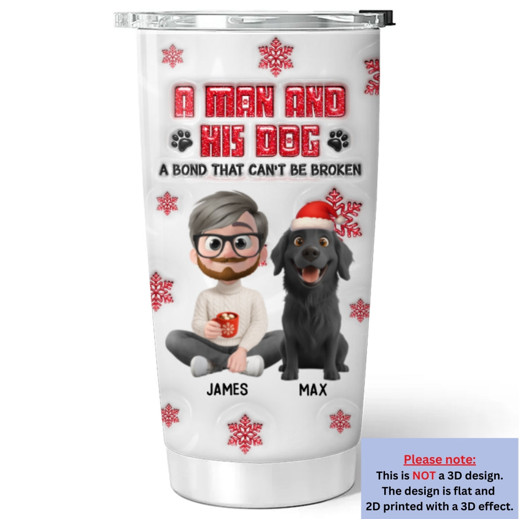 Custom Christmas Birthday Gifts For Dog Dad, Dog Lovers • No Space Between Us Dad Ver - Personalized 3D Inflated Effect Tumbler