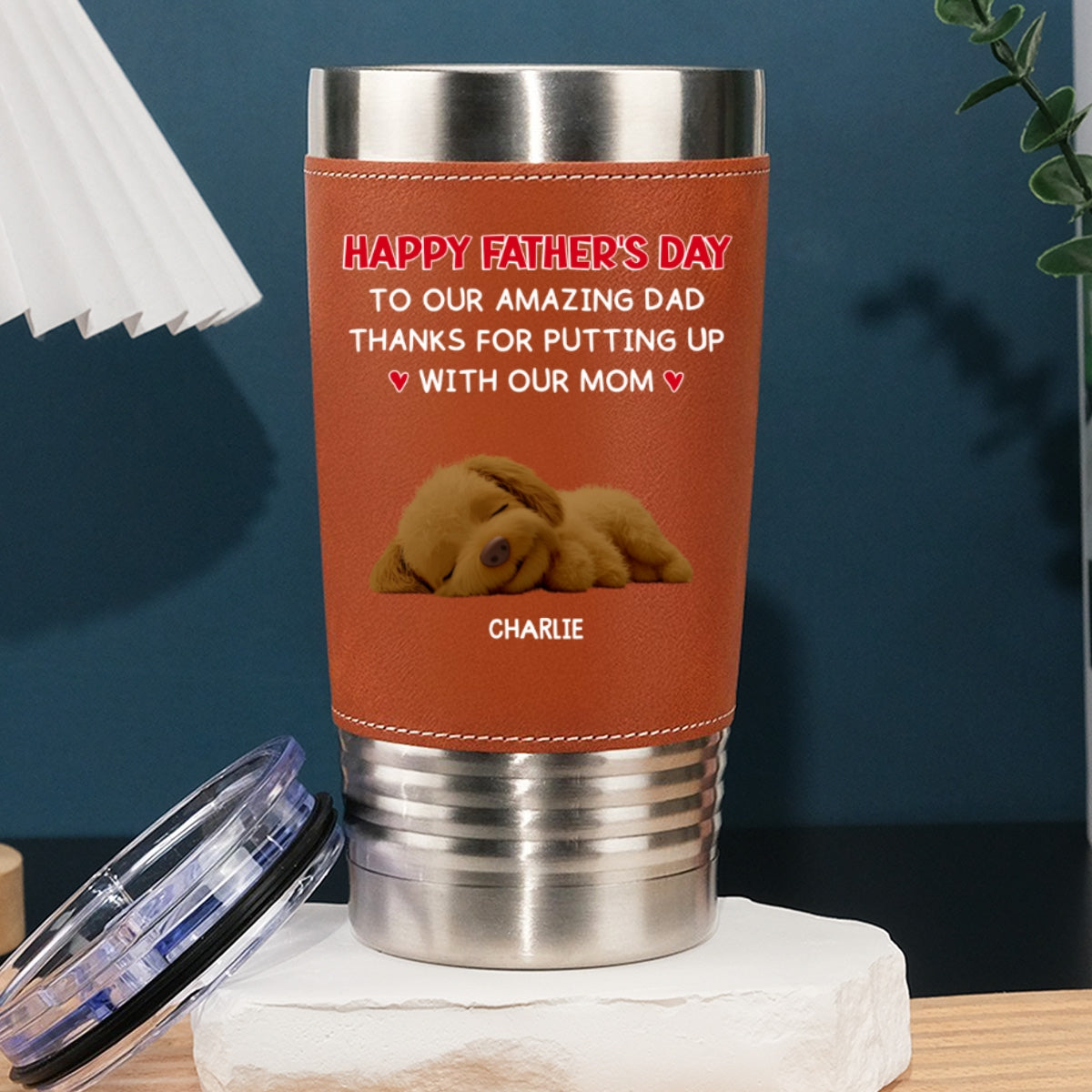 Custom Father's day Birthday Gifts For Dog Dad, Dog Lovers • Putting Up With - Personalized Leather Tumbler