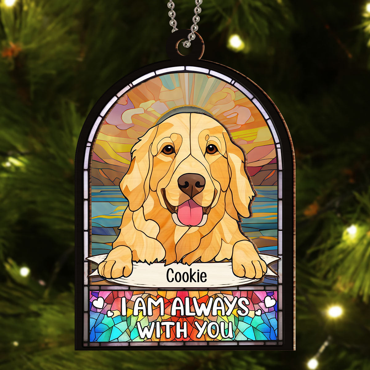 Custom Christmas Memorial Sympathy Gifts For Dogs, Cats • My Dog Always With Me - Personalized Suncatcher Ornament