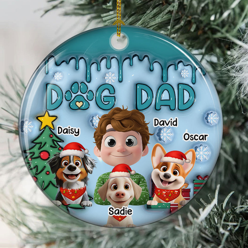 Custom Christmas Decor Home Birthday Gifts For Dog Dad, Dog Lovers • Man And Lovely Dog - Personalized 3D Inflated Effect Ceramic Ornament