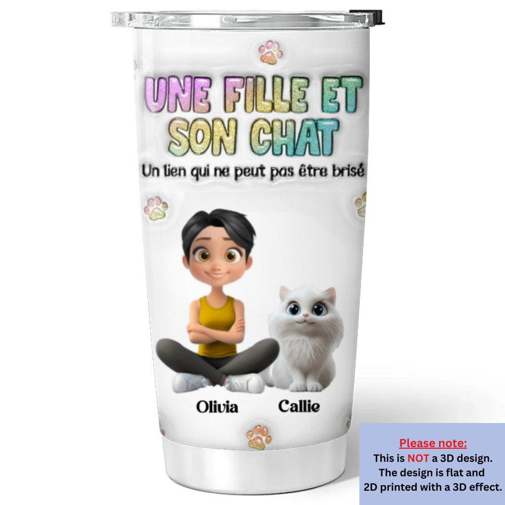 Custom Christmas Birthday Gifts For Cat Mom, Cat Lovers • Gobelet Personnalisé En Effet 3D Gonflé - Une Fille Et Son Chat