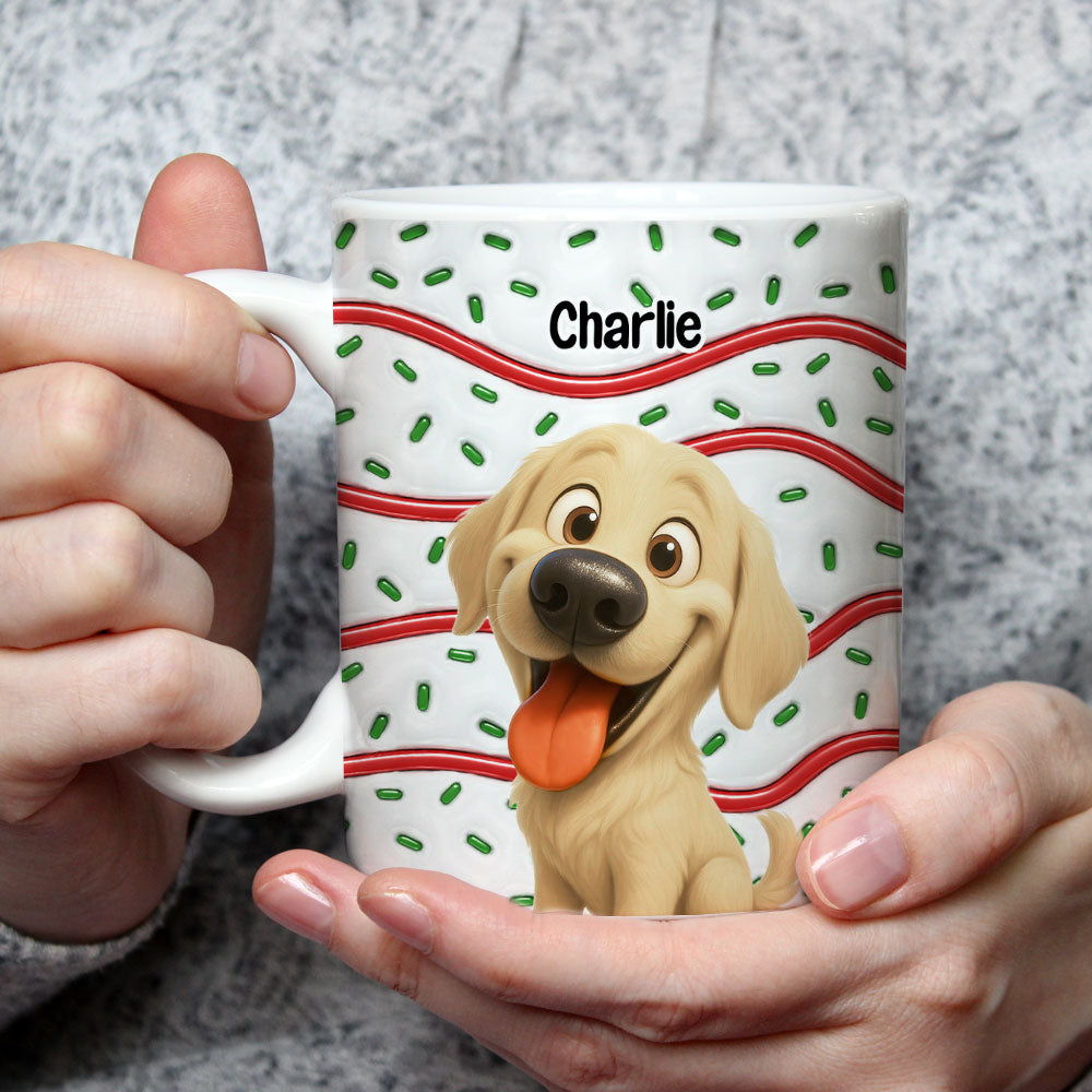 Custom Christmas Birthday Gifts For Dog Lovers • Dog And Cake Cartoon - Personalized 3D Inflated Effect Mug