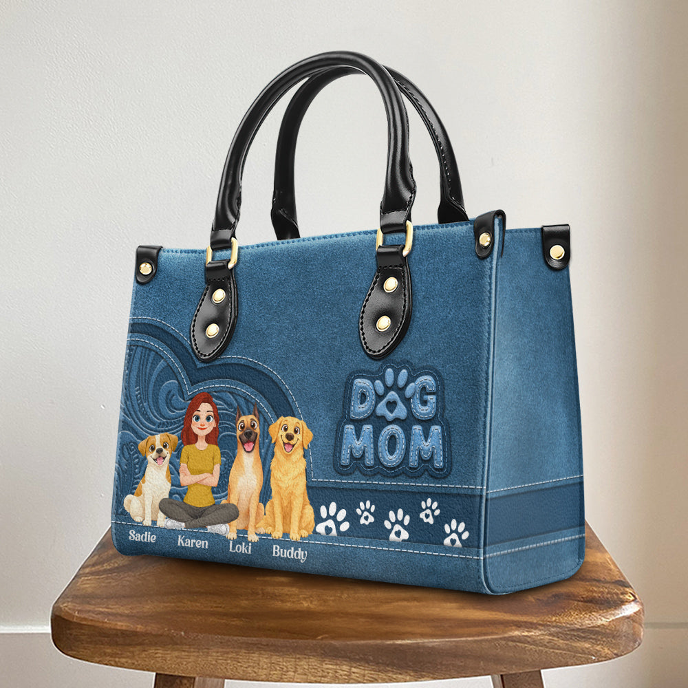 Storybook Cartoon Dog Mom - Personalized Leather Bag