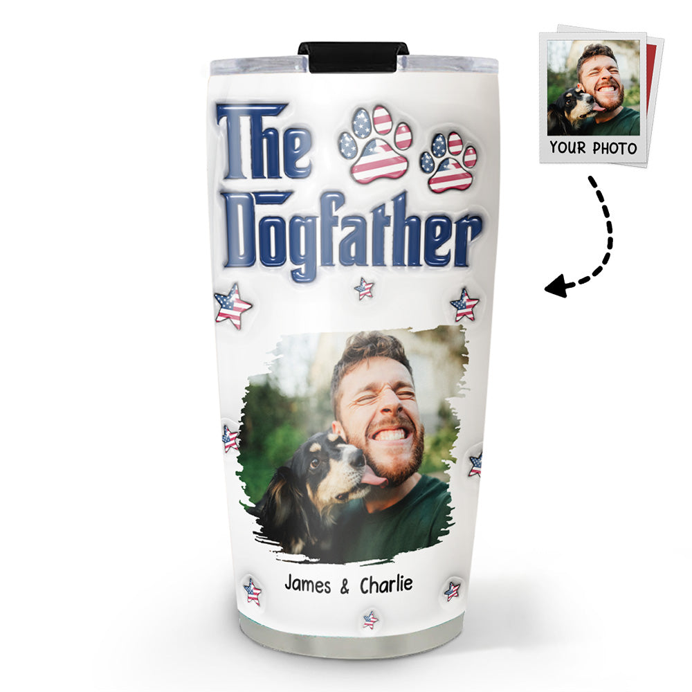 Custom Photo Christmas Birthday Gifts For Dog Dad, Dog Lovers • American Handsome Dog Dad Photo - Personalized 3D Inflated Effect Tumbler