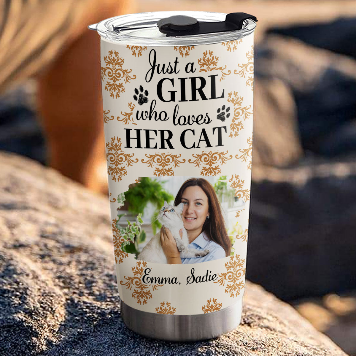 Custom Photo Christmas Birthday Gifts For Pet Mom, Pet Lovers • Pumskin Cat Autumn Photo - Personalized Tumbler