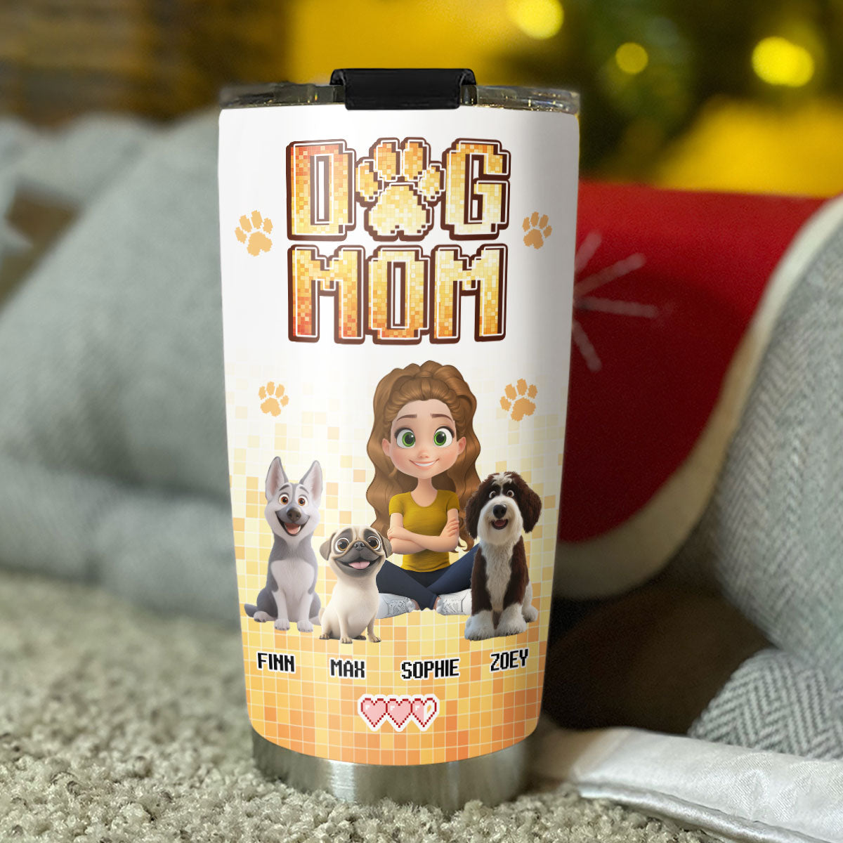 Custom Mother's day Birthday Gifts For Dog Mom, Dog Lovers • Pixel Dog Mom - Personalized Tumbler