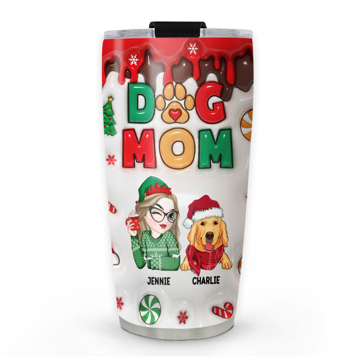 Custom Mother's day Birthday Gifts For Pet Mom, Pet Lovers • Happy Dog Mom Christmas - Personalized 3D Inflated Effect Tumbler