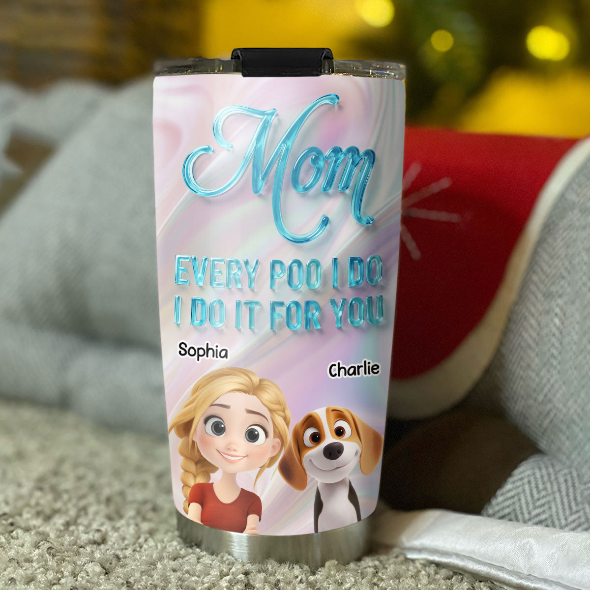 Custom Christmas Birthday Gifts For Dog Mom, Dog Lovers • Dogs Make Me Happy - Personalized 3D Effect Tumbler
