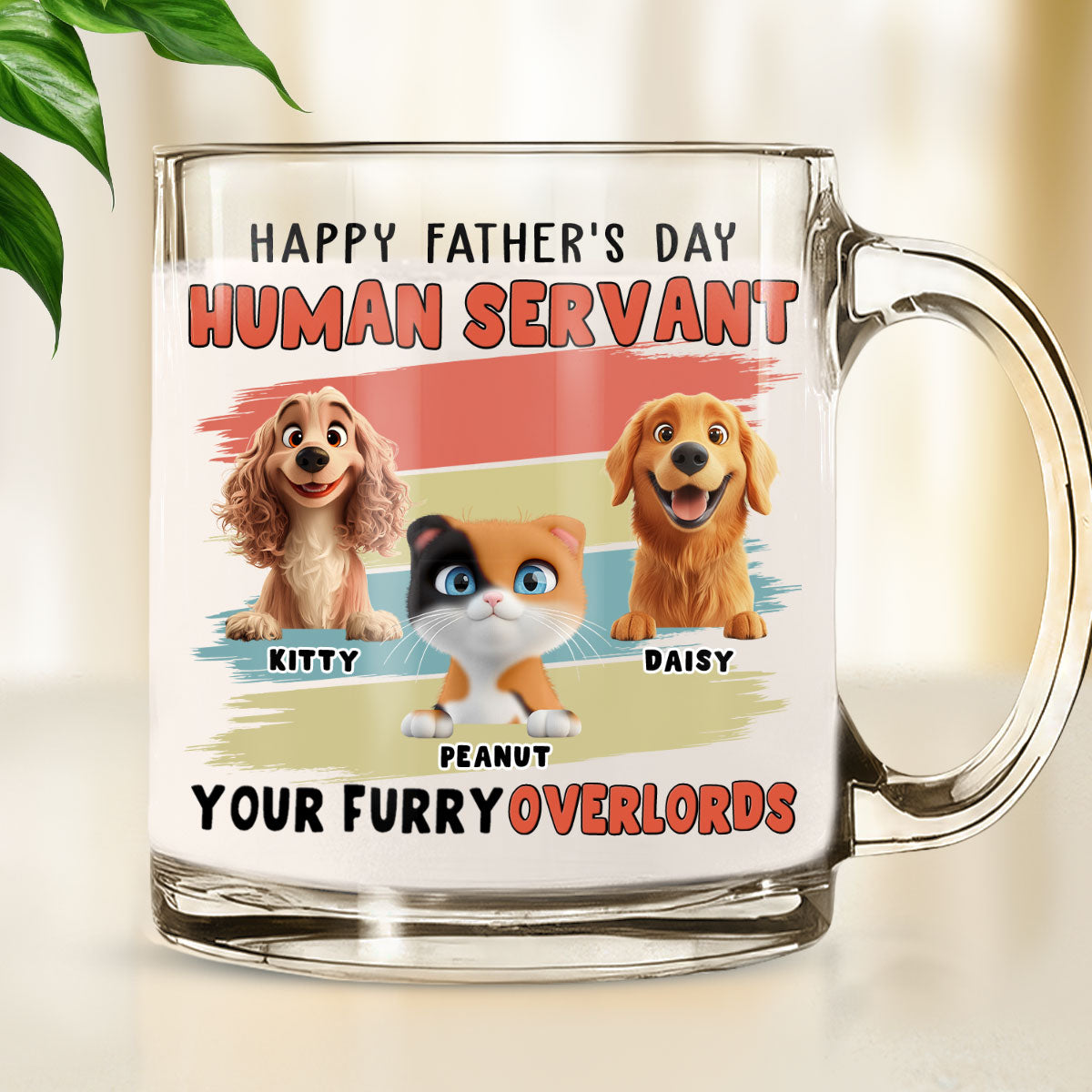 Custom Father's day Birthday Gifts For Dog Dad, Dog Lovers • Your Furry Overlords Pet Ver - Personalized Glass Mug
