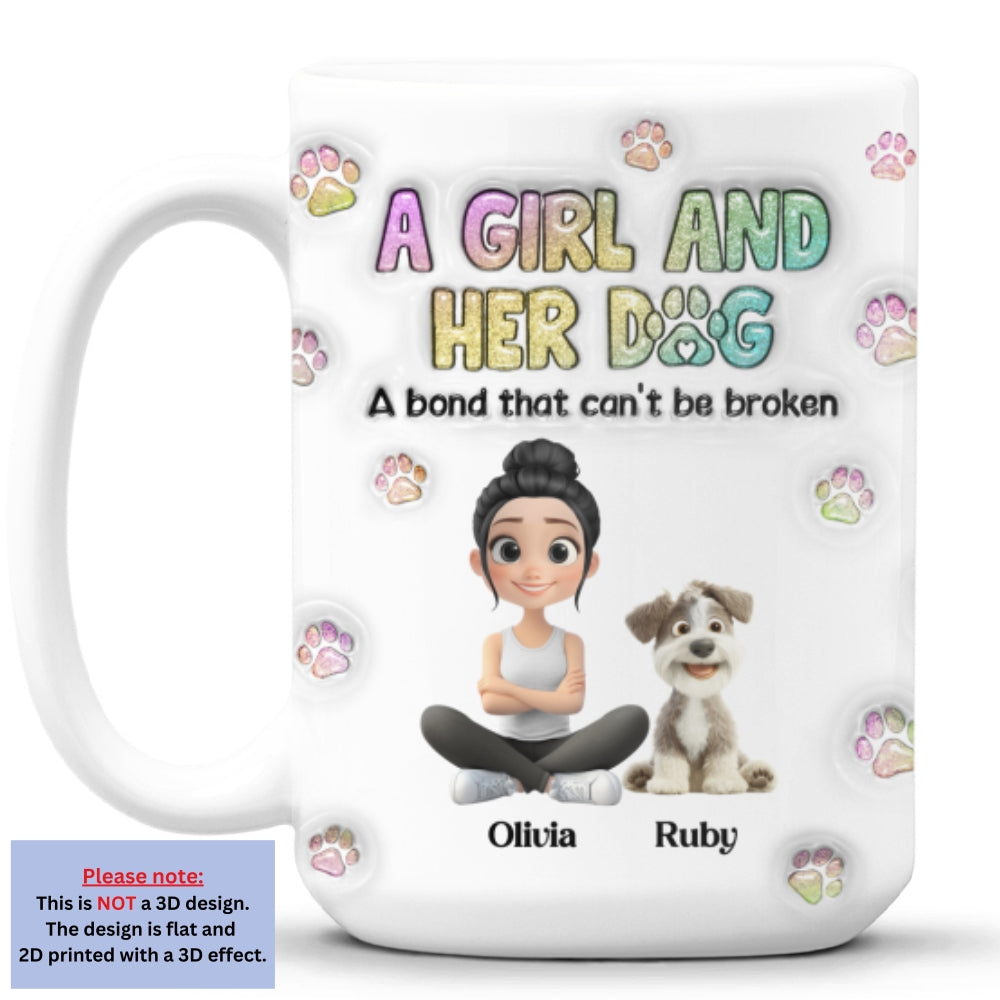 Custom Christmas Birthday Gifts For Dog Mom, Dog Lovers • A Girl And Her Dog - Personalized 3D Inflated Effect Mug