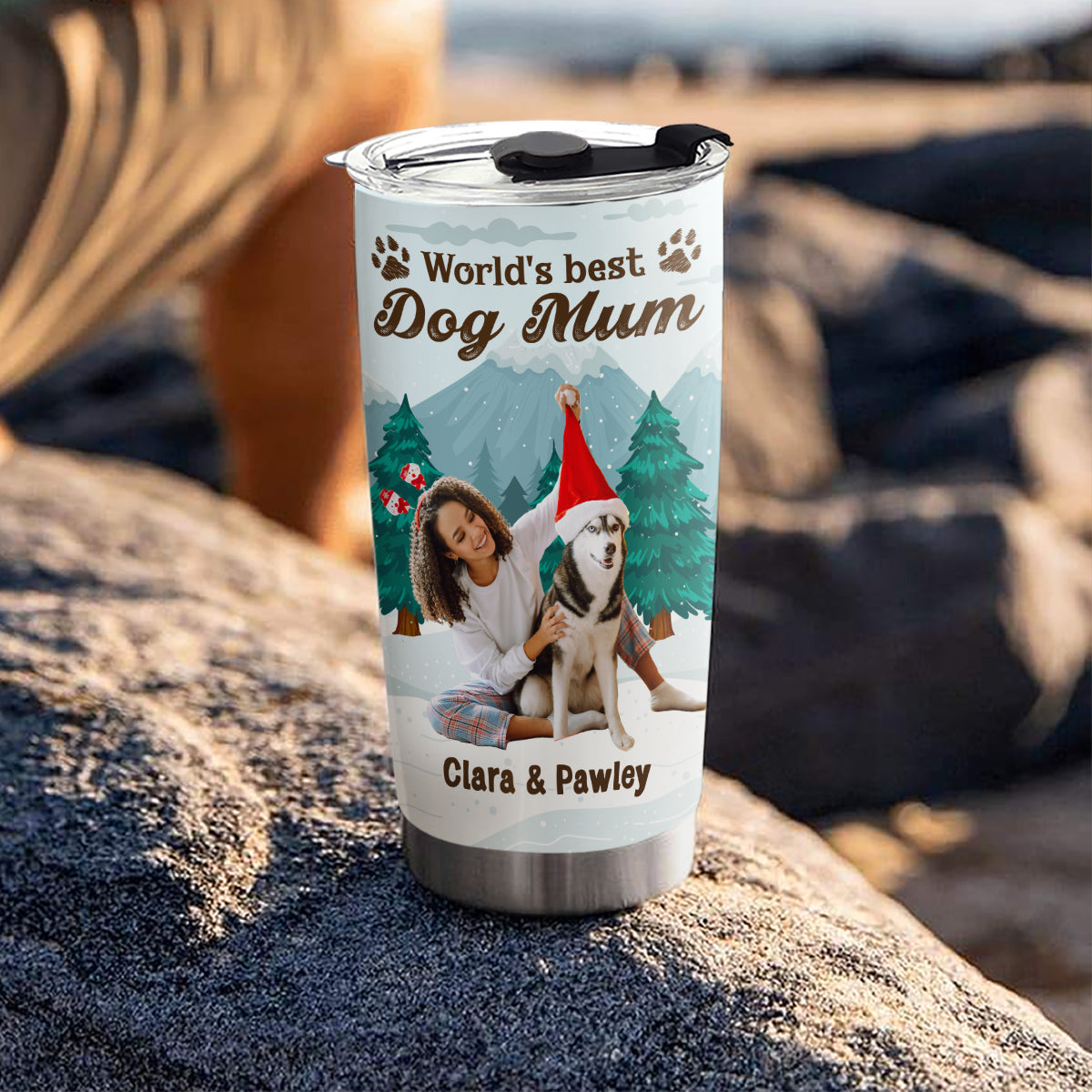 Custom Photo Christmas Birthday Gifts For Dog Mom, Dog Lovers • Winter View From Dog Mom Photo - Personalized Tumbler