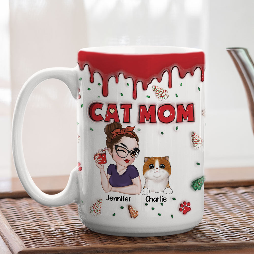 Custom Mother's day Birthday Gifts For Cat Mom, Cat Lovers • Cat Mom Christmas Cake - Personalized 3D Inflated Effect Mug
