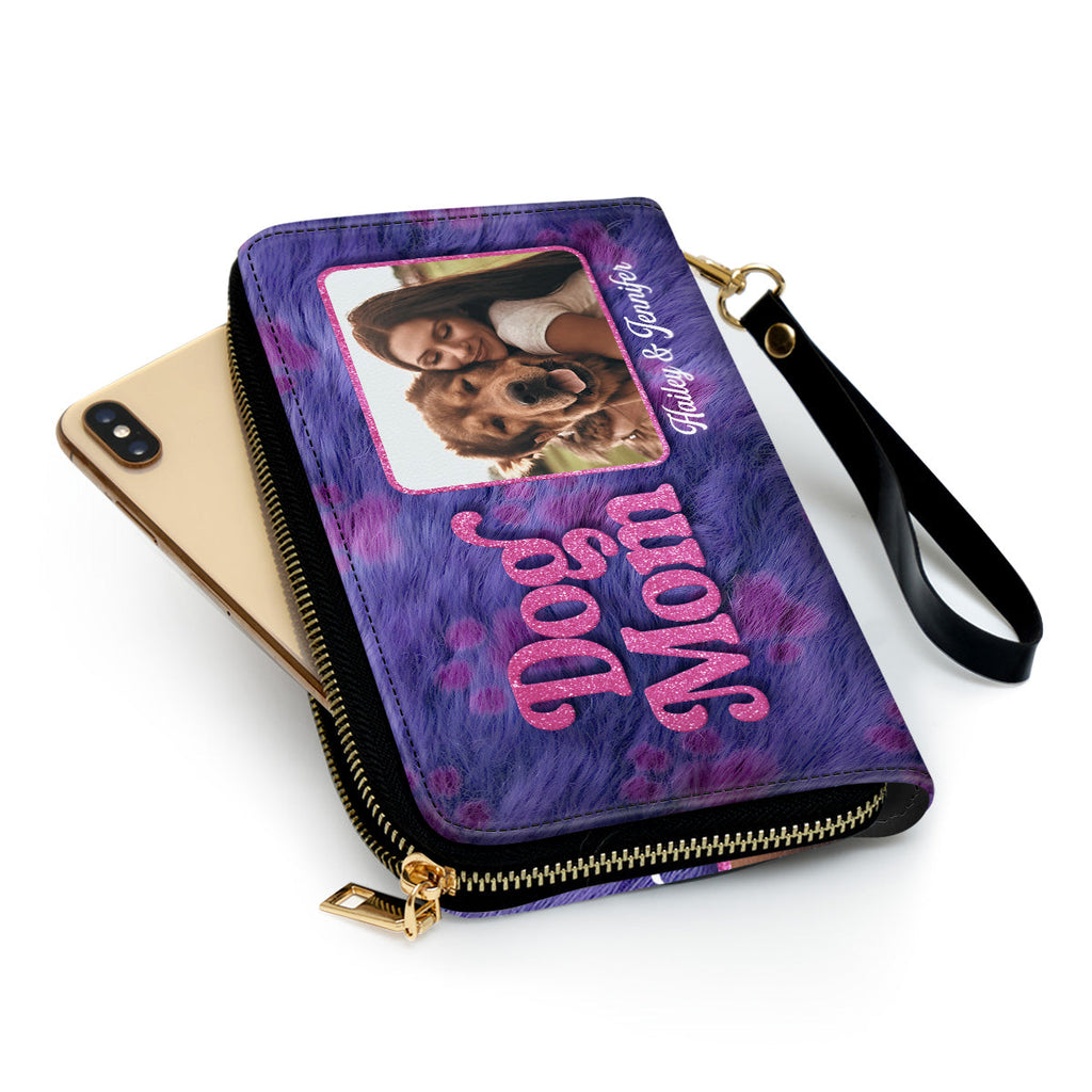 Bling Dog Mom Cartoon Photo - Personalized Leather Wallet