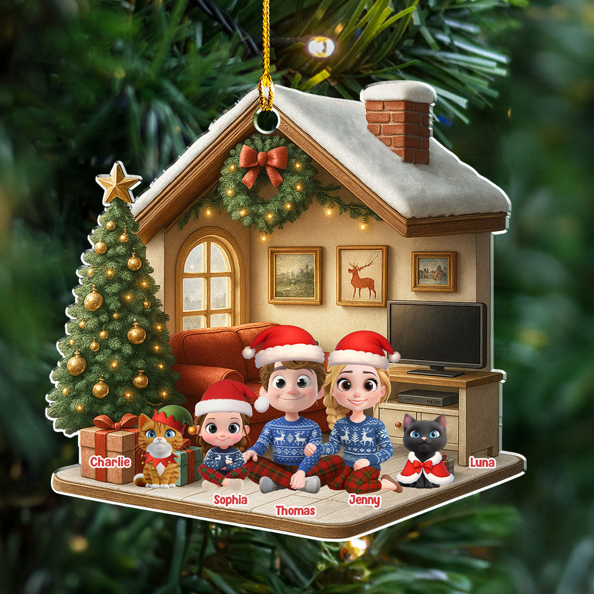 Custom Christmas Decor Home Birthday Gifts For Cat Lovers • Under A Happy Roof With Cats - Personalized 3D Effect Acrylic Ornament