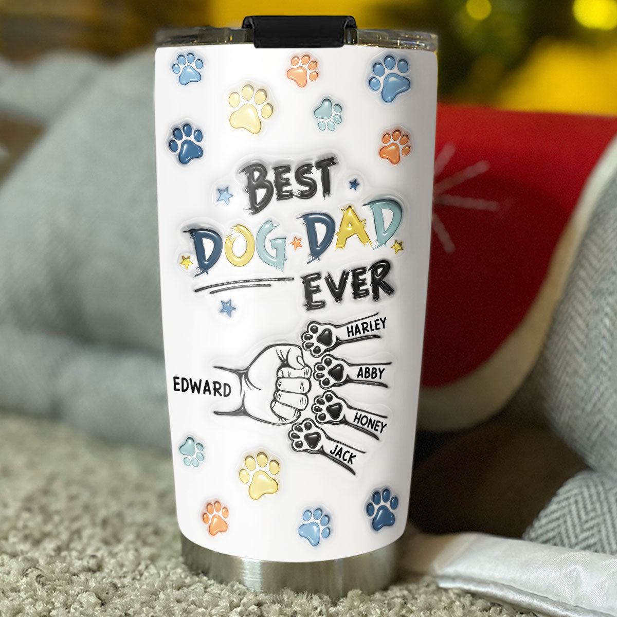 Best Dog Dad Hand Line - Personalized 3D Inflated Effect Tumbler