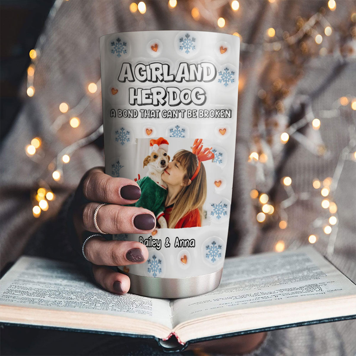 Custom Photo Christmas Birthday Gifts For Dog Mom, Dog Lovers • Christmas Day With Dog Mom Ver 2 Photo - Personalized 3D Inflated Effect Tumbler