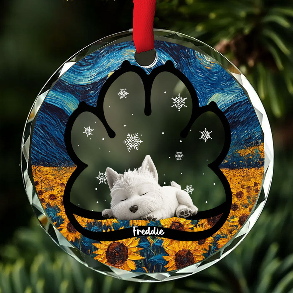 Custom Christmas Memorial Sympathy Gifts For Dogs, Cats • Lay Here With Me - Personalized Glass Ornament