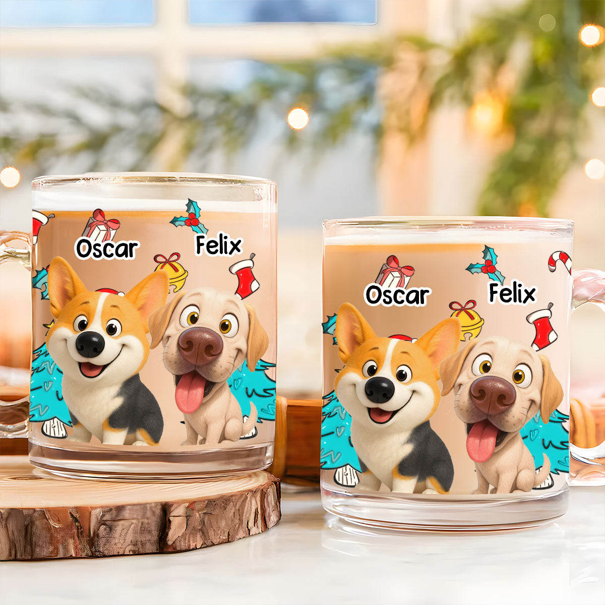 Custom Christmas Birthday Gifts For Dog Lovers • Santa Is Coming - Personalized 3D Inflated Effect Glass Mug