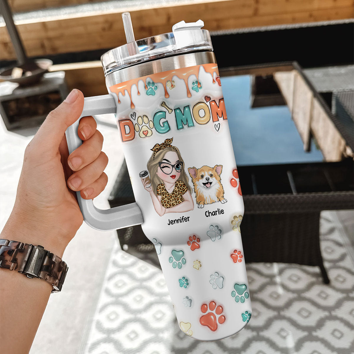 Custom Mother's day Birthday Gifts For Dog Mom, Dog Lovers • Mom Of Dogs Ver 2 - Personalized 3D Inflated Effect Printed 40 Oz Tumbler