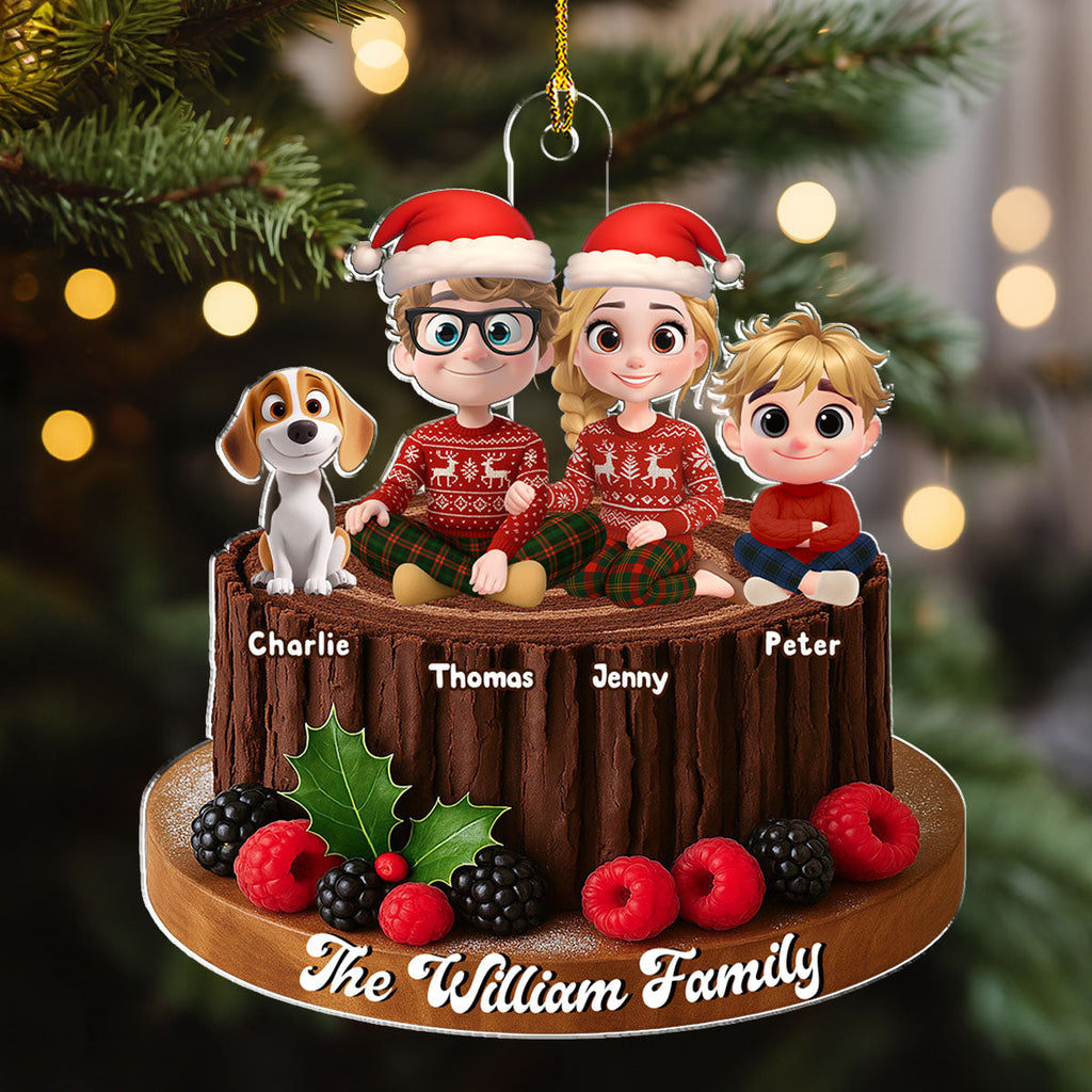 Custom Christmas Decor Home Birthday Gifts For Dog Lovers • Yule Log Cake Family - Personalized Acrylic Ornament