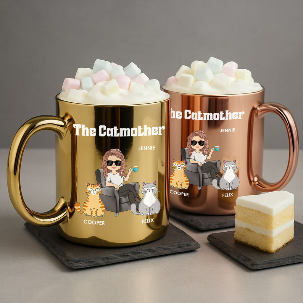 Custom Christmas Birthday Gifts For Cat Mom, Cat Lovers • The Catmother - Personalized Metallic Mug