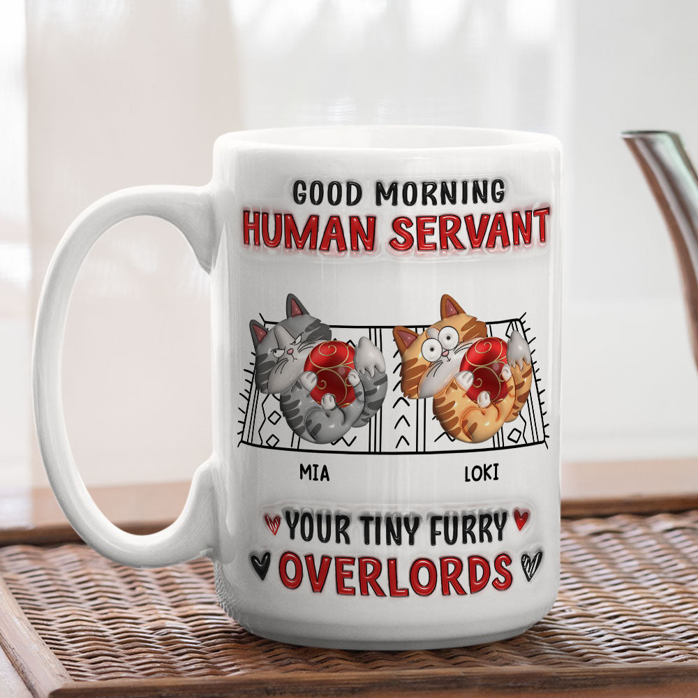 Custom Christmas Birthday Gifts For Cat Lovers • Cats Love Human Servant - Personalized 3D Inflated Effect Mug