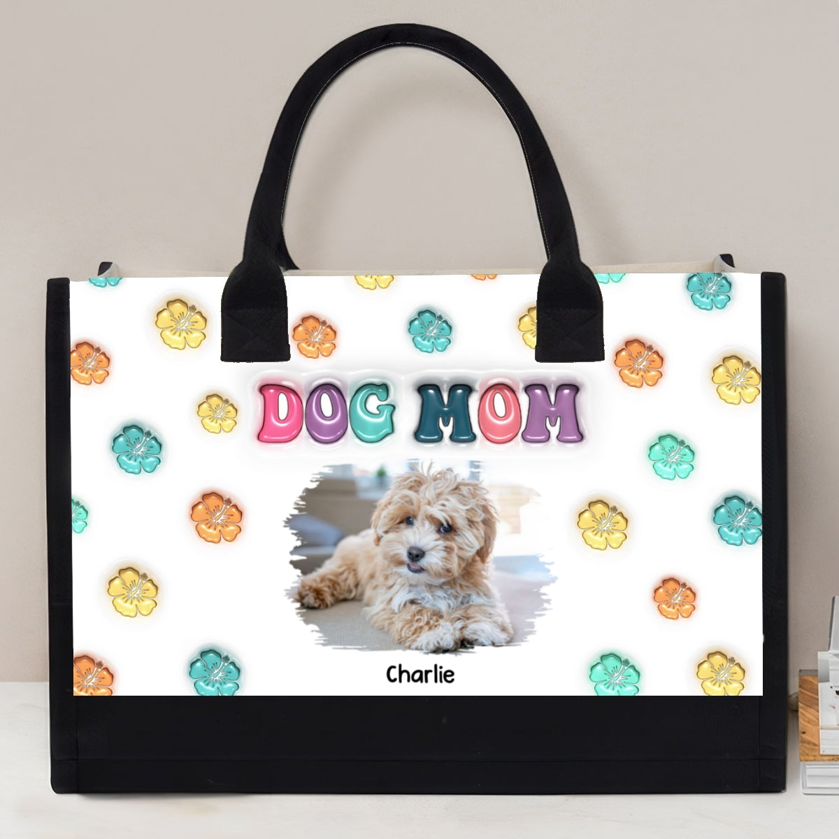 Dog Mom Summer Photo - Personalized Canvas Tote Bag