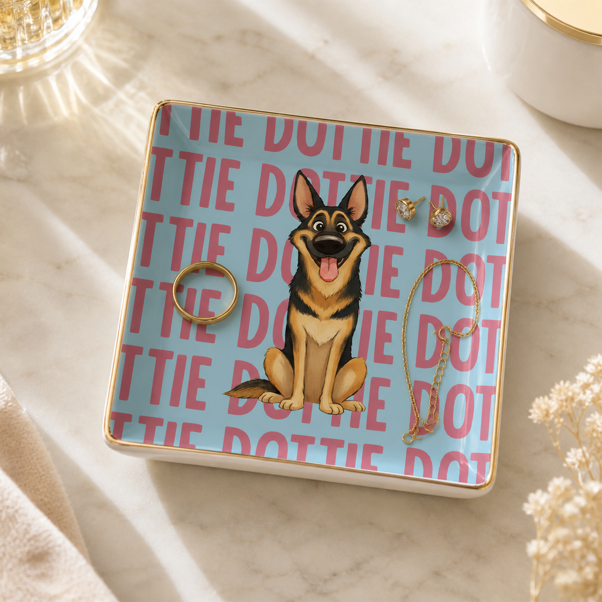 Custom Dog Watercolor Trinket Dish Gift For Dog Mom, Dog Lovers • Dog Lover Stylized - Personalized Jewelry Dish