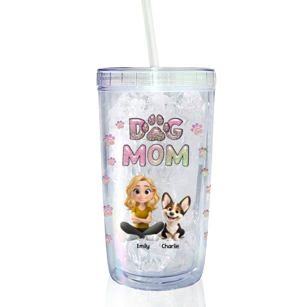 Custom Christmas Birthday Gifts For Dog Mom, Dog Lovers • Dog Mom Lovely Chibi - Personalized 14oz Plastic Tumbler