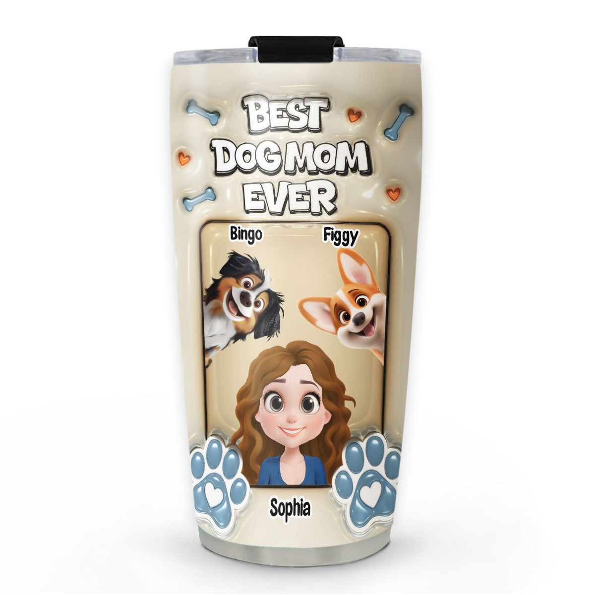 Custom Mother's day Birthday Gifts For Dog Mom, Dog Lovers • Proud Lovely Dog Mom Version 2 - Personalized 3D Inflated Effect Tumbler