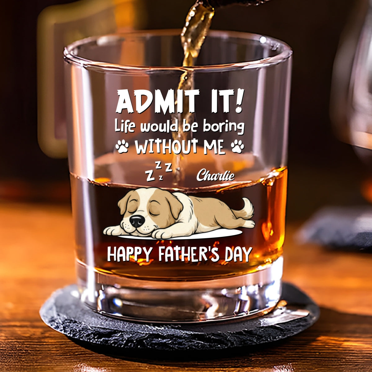 Admit It Dog Dad Loves Me Ver Pet - Personalized Whiskey Glass