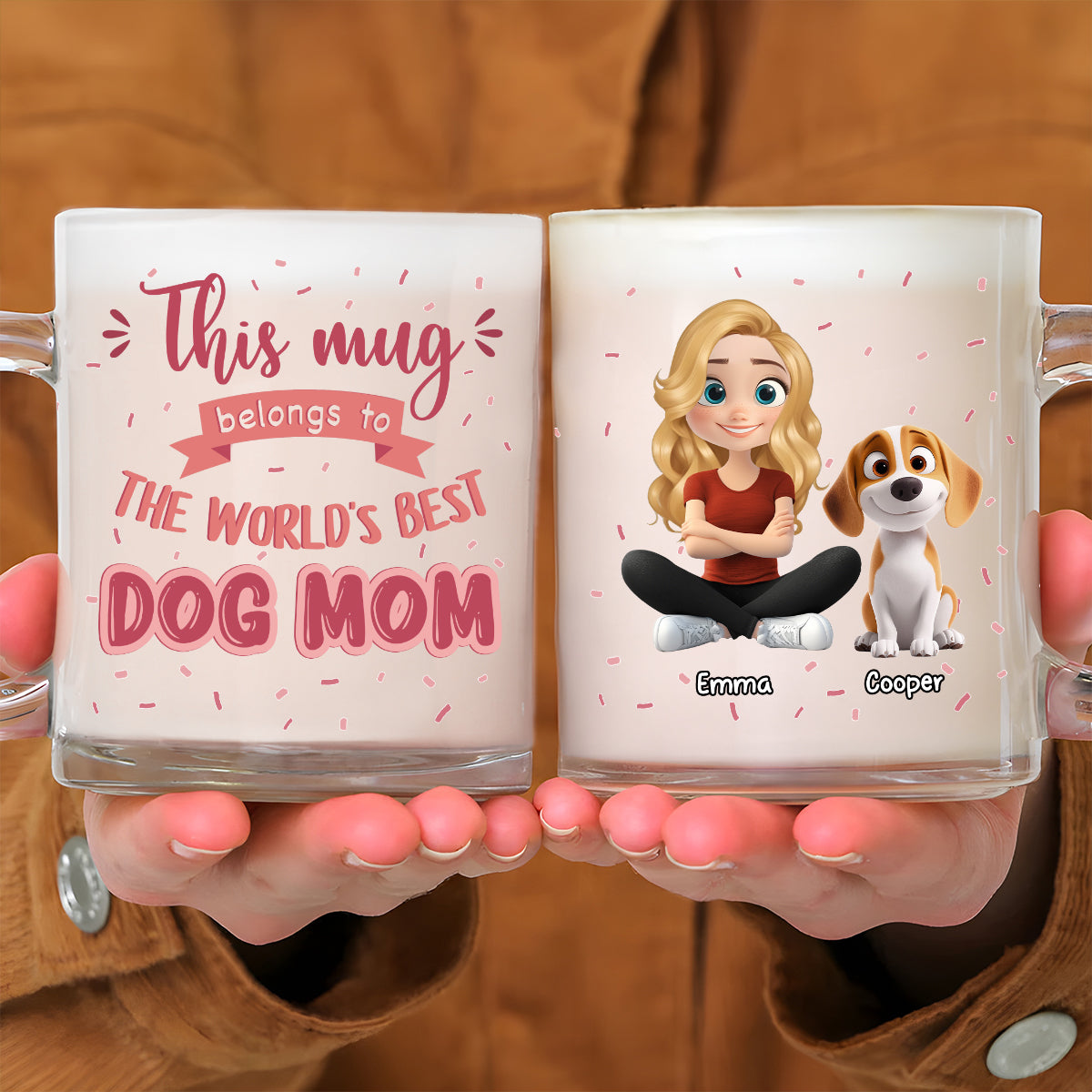 Custom Mother's day Birthday Gifts For Dog Mom, Dog Lovers • This Mug Belongs To - Personalized Glass Mug