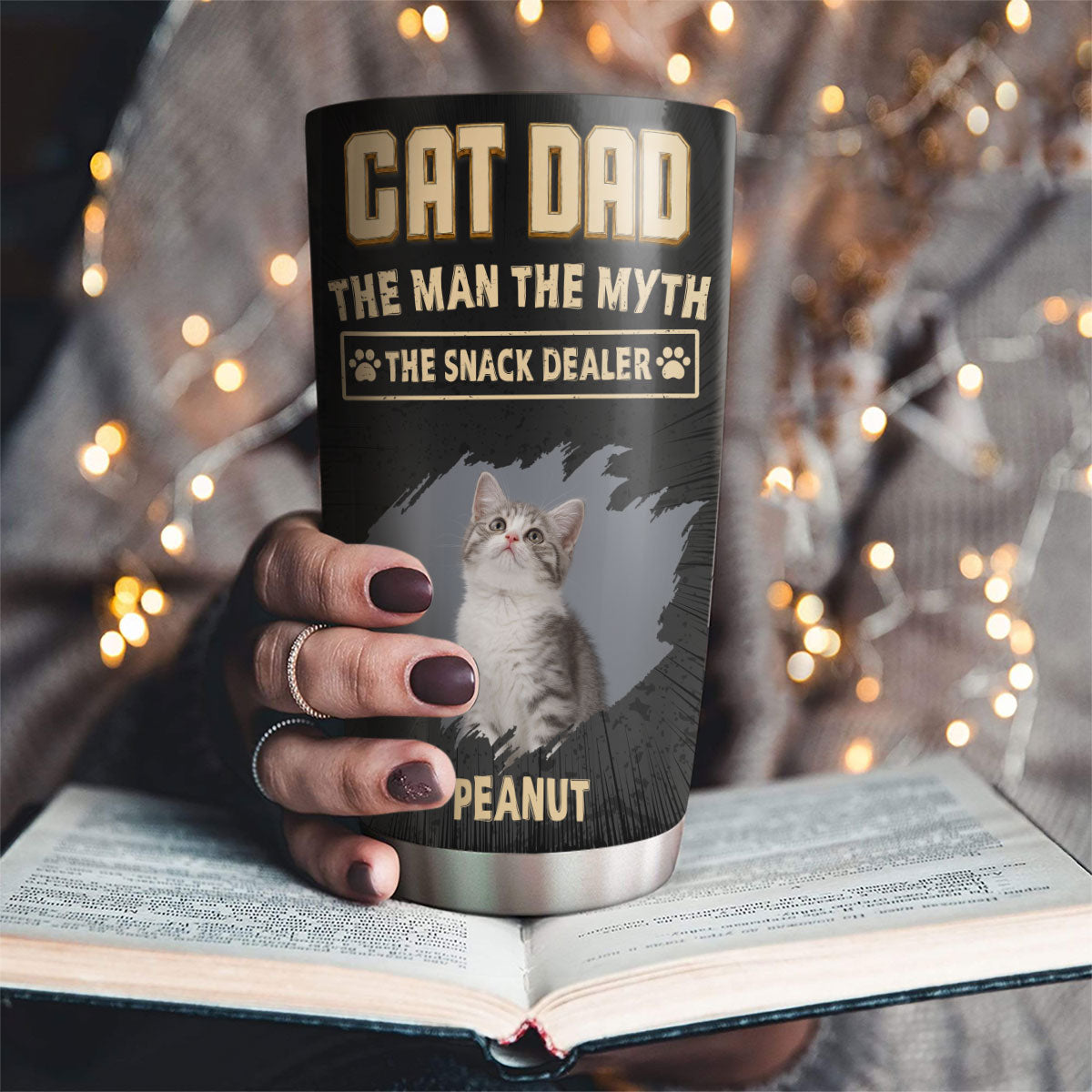 Custom Photo Father's day Birthday Gifts For Cat Dad, Cat Lovers • The Snack Dealer Cat Dad Photo - Personalized Tumbler