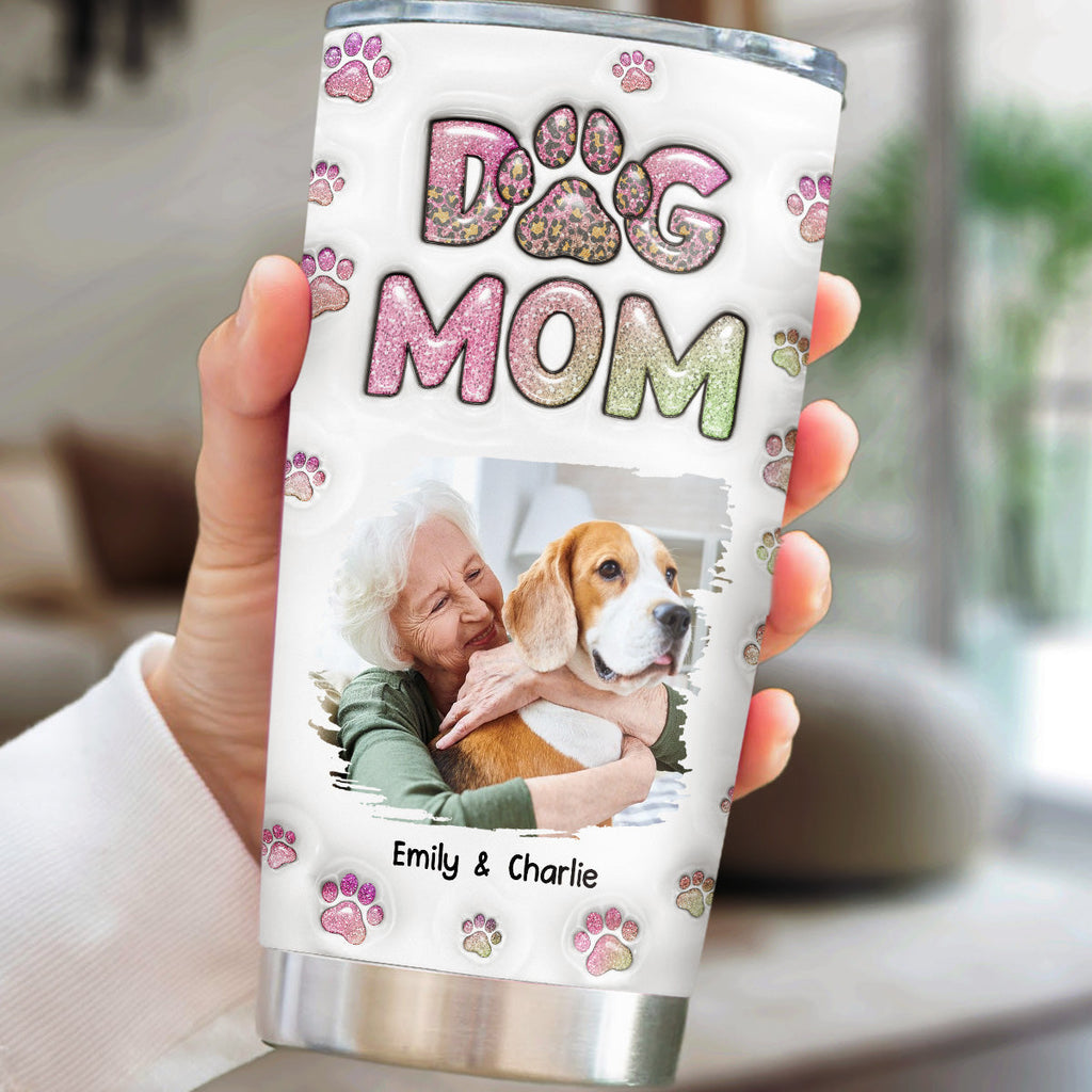 Custom Photo Christmas Birthday Gifts For Dog Mom, Dog Lovers • Dog Mom Lovely Chibi Full Option Photo - Personalized 3D Inflated Effect Tumbler