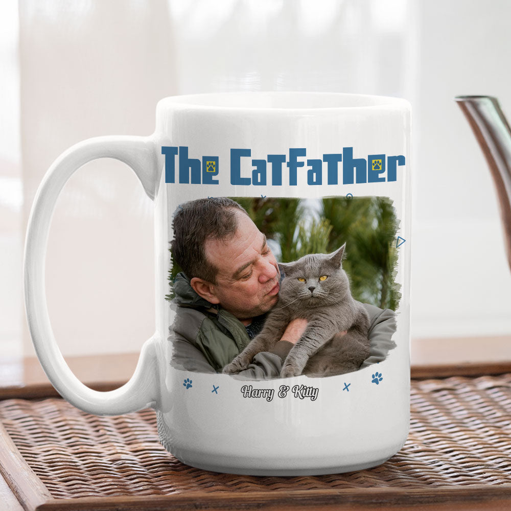 Custom Photo Christmas Birthday Gifts For Cat Dad, Cat Lovers • I Am The Catfather Photo - Personalized Coffee Mug